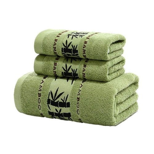 Ensemble De Serviettes En Fibre De Bambou - 2 Essuie-Mains Et 1 Serviette De Bain, Absorption Rapide, Vert, 70 % Bambou, 30 % Coton