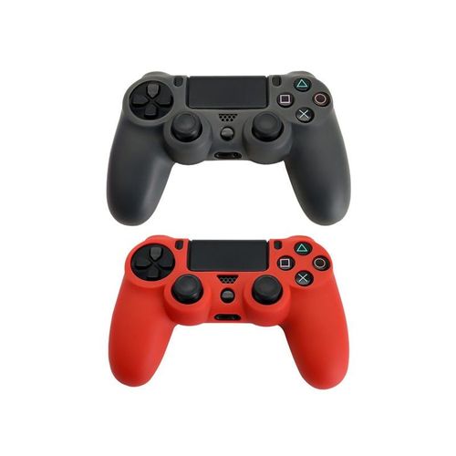 Lot De 2 Protections En Silicone Pour Manette Ps4, Rouge Et Noir