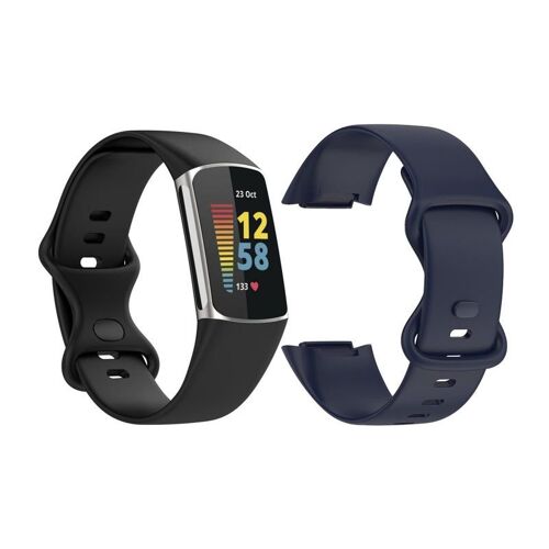 Bracelets De Montre En Silicone Pour Fitbit Charge 5 ¿ Noir Et Bleu Marine ¿ Lot De 2
