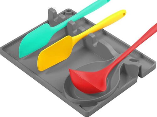 Ensemble De Repose-Cuillères En Silicone Résistant À La Chaleur (Lot De 2) - Gris Et Rouge