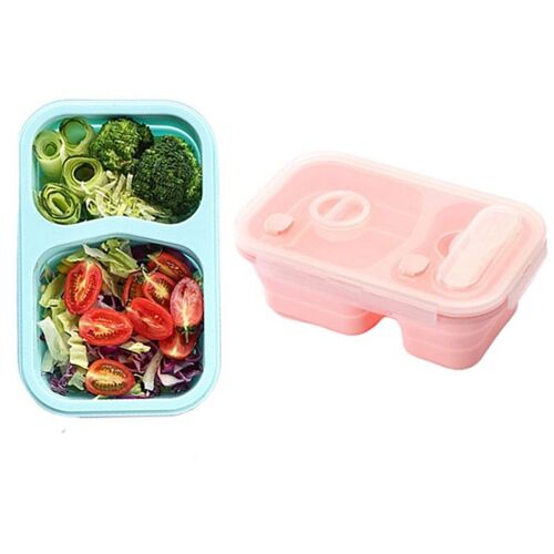Boîte À Lunch Pliable En Silicone À 2 Compartiments - Conservation Des Aliments Étanche