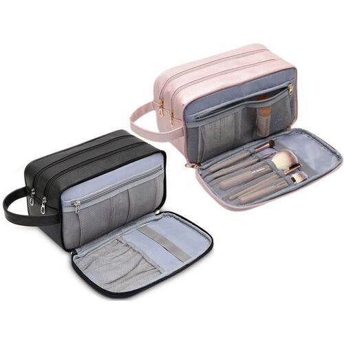 Trousse de toilette de voyage résistante à l'eau - Organiseur de cosmétiques rose et noir