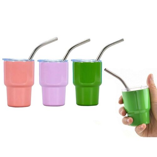 Lot De 3 Gobelets En Acier Inoxydable De 57 Ml Avec Paille Et Couvercle Pour Boissons