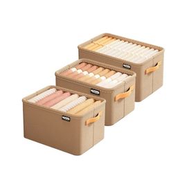 Coffre De Rangement Pliable Pour Vêtements, 3 Pièces, Avec Cadre En Acier Et Poignées, Kaki, Pour Armoires Et Tiroirs