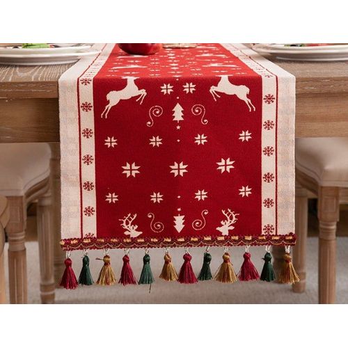 Chemin De Table Jacquard De Noël 35x180cm Avec Pompons - Style 3