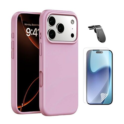 Kit De Film Hydrogel À Coque Complète Avant + Coque En Silicone Liquide + Support Magnétique L PHONECARE Pour Apple iPhone 17 Pro Max - Rose