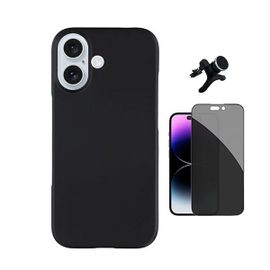 Kit Film Verre Anti-Espion 5d + Coque Silicone Liquide + Support Voiture Magnétique Renforcé Phonecare Pour Apple Iphone 17 - Noir