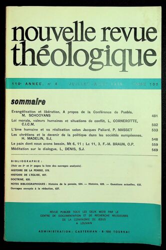 Nouvelle Revue De Théologie, N°4 Juil-Août 1978 Tome 100