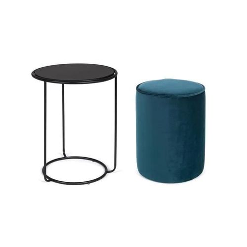 Set Pouf Tondo Con Tavolino Blu