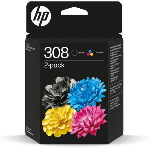 Pack de 2 cartouches d'encre HP 308 noire et tricolore (6L6S6UE) pour HP Envy 6110, 6120, 6130, 6520, 6530