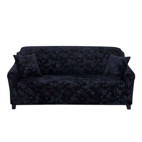 Housse De Canapé Extensible Noire 2 Places Avec Motif Floral En Relief