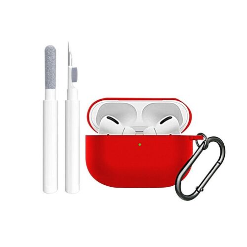 Étui en silicone pour AirPods Pro avec kit de nettoyage et porte-clés - Rouge