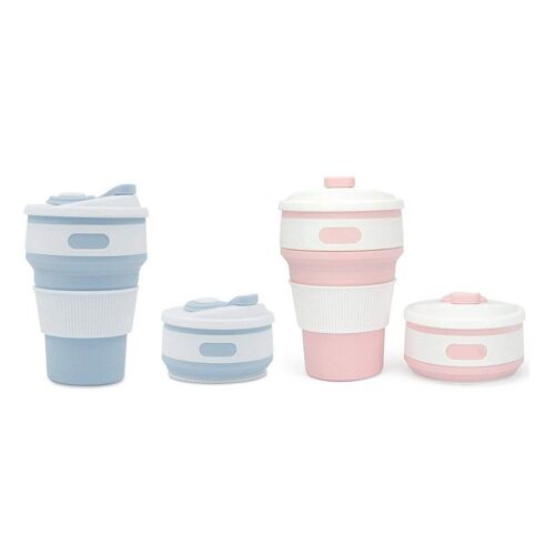 Ensemble De Tasses À Café Pliables En Silicone ¿ Bleu Et Rose, 350 Ml, Idéales Pour Les Voyages, Lavables Au Lave-Vaisselle, Anti-Fuites