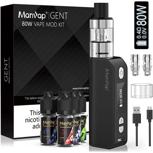 anw-Cigarette Électronique Kit Complet 80W Vape Mod Box 2200Mah 2Ml Top Refill Atomiseur 0,3Ohm, E-Cigarette Vape Pen Set Pas De E-Liquide Sans Nicotine Gent