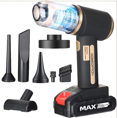 MEVRONISSHOP-A3 MAX Mini Aspirateur Souffleur, Aspirateur Voiture à main Vacuum sans fil, batterie amovible rechargeable USB. Moteur 120W. Deux vitesses adaptées pour voiture bureau PC maison vétérin