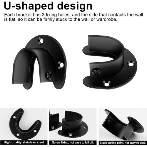 Cheng-2 Pièces Supports Pour Tringles À Rideaux 32 Mm, Support Tringle Rideaux Avec Base En Forme De U Peuvent Être Utilisés Fixation De Tringles De Suspension, Adaptés Aux Armoires De Garde Robe