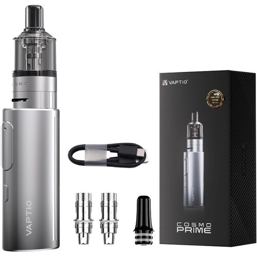 KALANKA-E-cig Vaptio Cosmo Prime cigarette électronique kit complet 4,0ml Atomiseur 2400mah Batterie 2unité Résistance Bobines Cosmo C8 0,4ohm / C5 1,0ohm Sans E-liquide Sans nicotine (Gris argent)