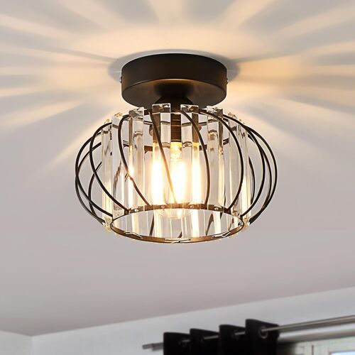 Plafonnier Noir En Cristal Industriel, Luminaire E27 Lustre Suspension Design Métal Ø225Mm,Eclairage Plafond Moderne Pour Couloir, Salon, Salle À Manger, Cuisine