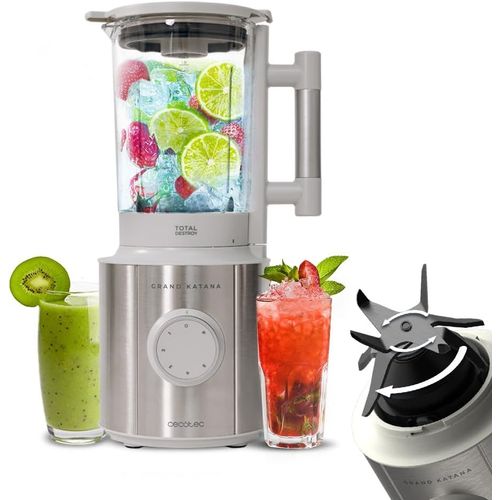 Mélangeur En Verre Grand Katana 2700Max Total Destroy W. Puissance Nominale 1800W Max 2700W,Technologie Contre-Rotation,Lame Revêtement En Titane Noir À 8 Lames,Carafe 1,8L