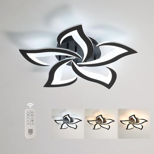 Plafonnier Led Dimmable, Luminaire Plafonnier 40w 4700lm, Télécommande/App, 3000k-6500k Dia60cm, Lampe De Plafond Per Salon Chambre, Noir