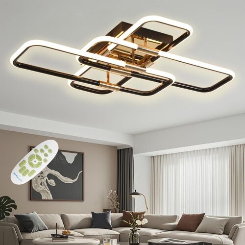 Subzonal-Plafonnier Led Moderne, Luminaire Salon Plafond Dimmable Avec Télécommande, 68w 8500lm Plafonnier Chambre, Noir Creative Design Éclairage Lampe Plafond Rectangulaire Pour Salon Chambre