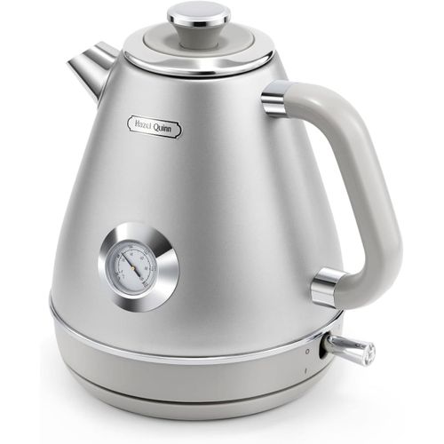 Bouilloire Electrique, Bouilloire Vintage Avec Thermomètre, Acier Inoxydable Et Sans Bpa, Sans Fil Et Avec Arrêt Automatique, 1,7 L, 2200 W, Gris Espace