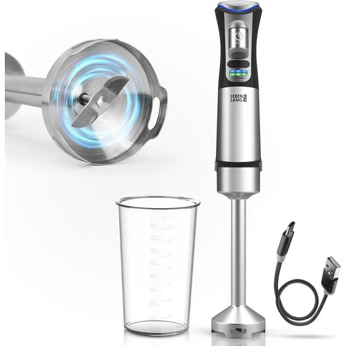 Mixeur Plongeant Sans Fil ¿ Avec Verre Doseur De 800 Ml Et Câble De Charge Usb-C I Mélangeur À Purée Sans Fil En Acier Inoxydable Baguette Magique Mixeur Manuel Mixeur Électrique Appareil De