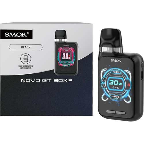 KALANKA-SMOK Novo GT Box Pod Kit avec écran Full Screen de 2,01 pouces, batterie intégrée de 1700mAh, puissance réglable de 5W-30W, contrôle du flux d'air, chargement Type-C (Noir) Sans Nicotine
