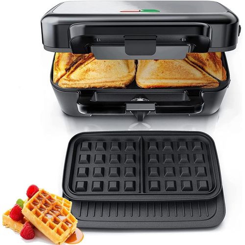 Gaufrier 1200W, Appareil Croque Monsieur 3 En 1, Contrôle De La Température À 5 Vitesses, Machine À Gaufres Et Croques, À Sandwich Et Grill, Revêtement Antiadhésif Pour Nettoyage F[BLE9300393]