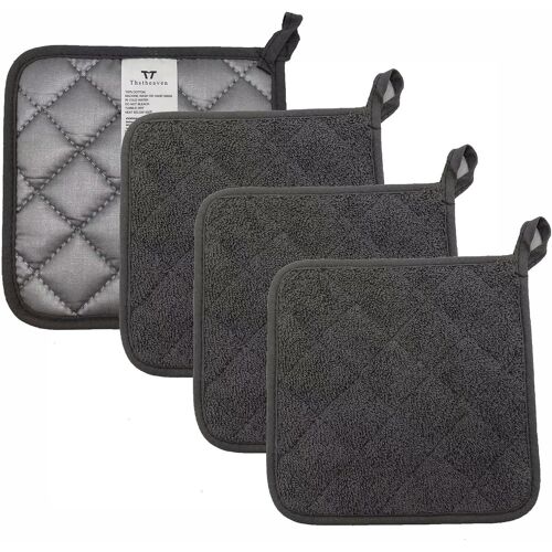 Kalanka-Thstheaven Lot De 4 Maniques En Tissu Éponge Résistant À La Chaleur Gris Foncé