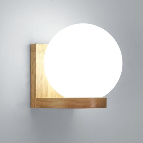 Subzonal-Applique Murale Intérieure Bois, Vintage Lampe Murale Avec Abat-Jour En Verre, Moderne Minimaliste E27 Luminaire Mural Pour Chambre Salon Couloir Bureau Escalier Restaurant