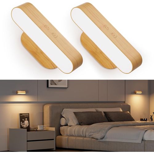 Applique Murale Intérieure, Lampe Murale Led Sans Fil Rechargeable, Dimmable Lampe Chevet Murale Tactile, 5 Températures De Couleur, Rotatifs 360° Lumiere Murale Pour Chambre Salon, 2pc