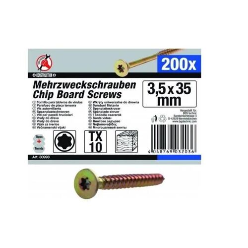 Vis multifonctions - BGS - 80993 - 3,5 x 35 mm - T10 - 200 pièces - Galvanisé
