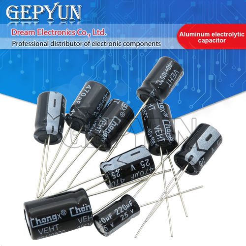 Condensateur électrolytique en aluminium,10V,16V,25V,35V,50V,100V,0.1UF,0.22UF,2.2UF,10UF,22UF,47UF,68UF,4.7UF,100UF,220UF,470UF,50 pièces - Type 35V10UF 5x11