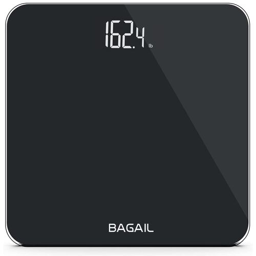 KALANKA-BAGAIL Pèse-personne BAGAIL, balance numérique avec capteurs haute précision et verre trempé, ultra-mince, technologie Step-on, écran translucide - Noir