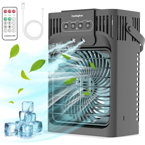 Climatiseur Mobile,MiNi Climatiseur Mobile Silencieux Portable, Refroidisseur D'air 4 en 1, 3 Vitesses, Fonction De Synchronisation,Adapté Au Camping De Bureau De Chambre à Coucher (noir)
