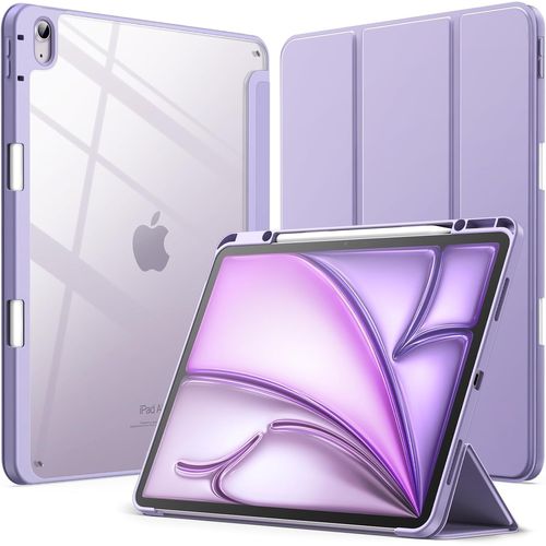 Coque Pour Ipad Air 13 Pouces M3/M2 (2025/2024) Avec Porte-Pencil,Étui Housse Arrière Clair Transparente Support Fine Antichoc,Veille/Réveil Automatique (Violet)