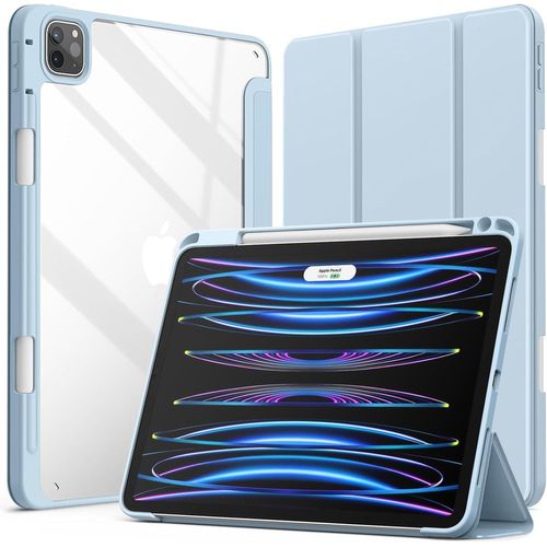 Tea-Coque Pour Ipad Pro 11 Pouces (2022/2021/2020/2018) Avec Porte-Pencil, Étui Arrière Transparent Fin Support Antichoc Tablette (Bleu Clair)