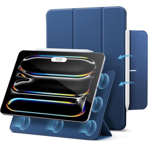 Coque Pour Ipad Pro 11 Pouces M4 (2024), Fixation Magnétique Puissante, Coque Fine À Trois Volets, Support Pencil Pro/Usb-C, Veille/Réveil Automatique, Protection Durable, Série Rebound, Gris
