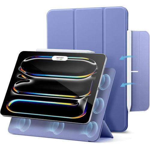 Coque Pour Ipad Pro 11 Pouces M4 (2024), Fixation Magnétique Puissante, Coque Fine À Trois Volets, Support Pencil Pro/Usb-C, Veille/Réveil Automatique, Protection Durable, Série Rebound, Gris