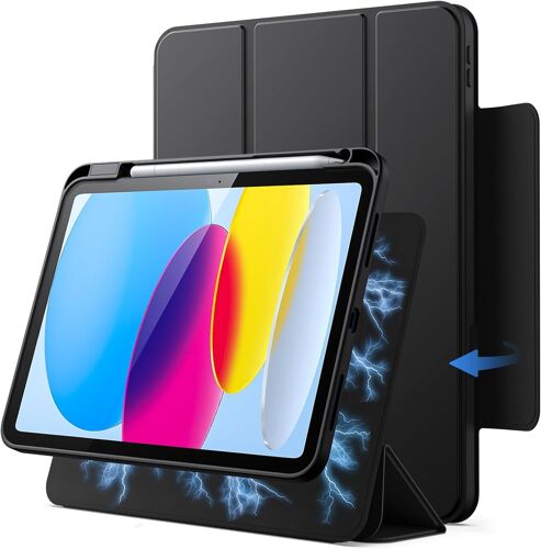Coque Magnétique Détachable Pour Ipad (A16) 11¿/10¿ Génération (2025/2022) Avec Porte-Stylet, Étui Housse Transparent Rotative Amovible, Support Portrait/Paysage (Noir)