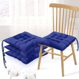 4 Coussins De Chaise Avec Rubans,40 X 40cm Coussin D'assise Rembourré,Confortables Galette De Chaise Interieur Avec Attaches Pour Chaise De Bureau,Jardin,Balcon,Intérieur Et Extérieur (Bleu Roi)