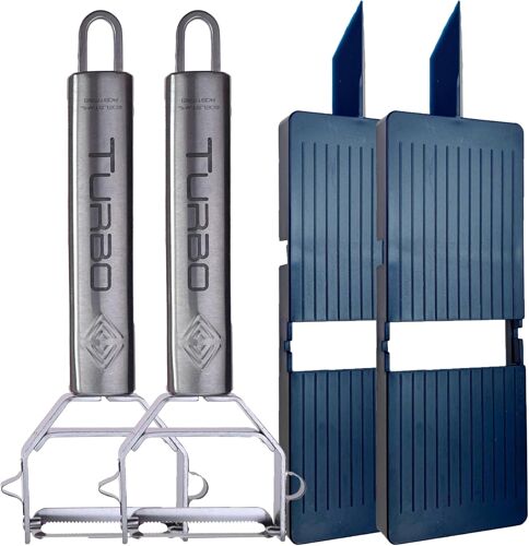 Turbo Combi Éplucheur Universel Incluant Une Planche À Découper-En Acier Inoxydable-Pour Gauchers Et Droitiers-3en1-Lot De 2