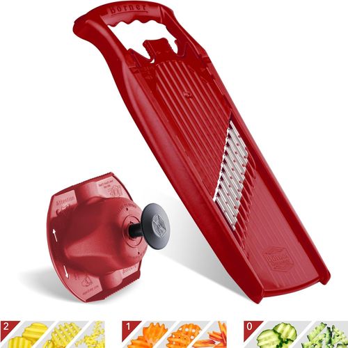 Coupe-Légumes Onde-Gaufre Powerline + Porte-Fruit (2 Pièces)-Coupe-Légumes Ondulé-Coupe Vague & Gaufrette-Set Pour Frites & Gaufrettes De Pommes De Terre (Rouge)