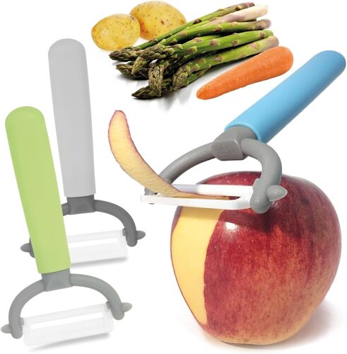 3x Éplucheur Avec Lame En Céramique Pour Fruits Et Légumes-Éplucheur Universel Particulièrement Tranchant-Éplucheur Inoxydable-Éplucheur Avec Lame (3 Pièces-Vert. Bleu. Gris)
