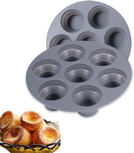 Lot De 2 Moules À Muffins Profonds Et Jumbo Ronds En Silicone Pour 7 Cupcakes-Moule À Cupcakes Anti-Adhésif-18 X 18 X 3 Cm