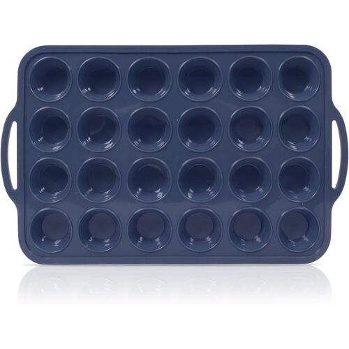 - Moule À Muffins En Silicone Avec Cadre En Métal-24 Moules À Muffins En Silicone Anti-Adhésif Avec Poignée-Moule À Mini Pudding Yorkshire-Gris