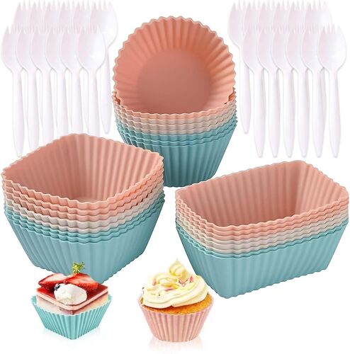 Moule À Muffins Et Cupcakes En Silicone-Kit De 24 Moules Aux Formes Et Couleurs Variées,Résistant À La Chaleur Jusqu'à 230°C,Silicone Alimentaire Sans Bpa
