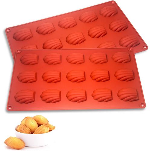 Lot De 2 Moule Madeleine Silicone - Aqsacokiya - 15 Cavités - Antiadhésifs Moule À Madeleine Pour Muffin,Chocolat