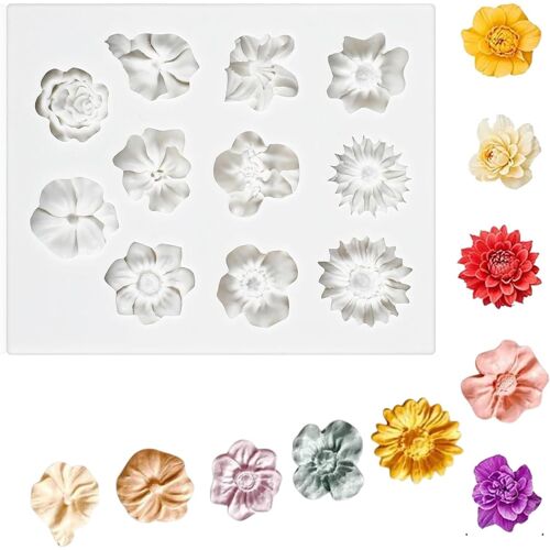 Moule Silicone Fleur Moule Fleur Pate A Sucre De Gâteau À 11 Trous Mini Marguerite Moule Pour Les Cupcakes Fondants,Le Chocolat,Les Bonbons,La Pâtisserie